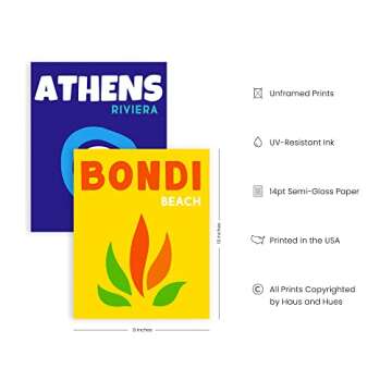 HAUS AND HUES Travel Posters - Set of 6 Aesthetic Preppy Posters for Bedroom, Destination Poster, Trendy Travel Wall Art, Colorful Wall Prints, Artwork Travel, Vintage City Posters (Unframed, 8x10)