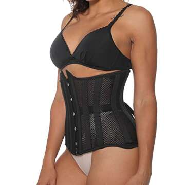 STMAHER Womens Mesh Lace Up Corsets 26 Steel Boned Waist Training Heavy Duty Underbust Body Shaper (Black4 S)
