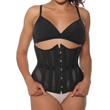 STMAHER Womens Mesh Lace Up Corsets 26 Steel Boned Waist Training Heavy Duty Underbust Body Shaper (Black4 S)