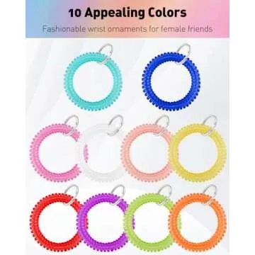 Uniclife 10 Color Wristlet Keychain Flexible Plastic Spring Spiral Coil Key Holder with Key Ring Chain Holder Stretchable Clear Wristband Bracelet Hair Tie for ID Badge Sauna Gym and Outdoor Sports
