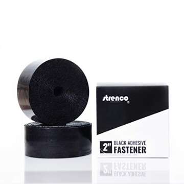 Strenco 2 Inch Hook and Loop Strips with Adhesive - 5 Yards - Heavy Duty Tape - Black Sticky Back Fastener