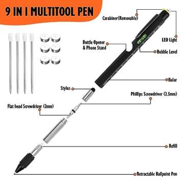 Cool Pen Gifts for Men - 9-in-1 Multi Tool Tech Pen Gadgets for Him, Personalized Father's Day or Bi...