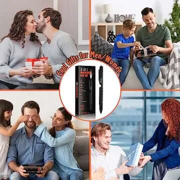 Cool Pen Gifts for Men - 9-in-1 Multi Tool Tech Pen Gadgets for Him, Personalized Father's Day or Birthday Gift (9 IN 1 Black)