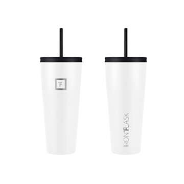 IRON °FLASK Classic Tumbler 2.0-2 Lids (Straw/Flip), Vacuum Insulated Stainless Steel Water Bottle, Double Walled, Drinking cup, Thermo Travel Mug - Winter White, 32 Oz