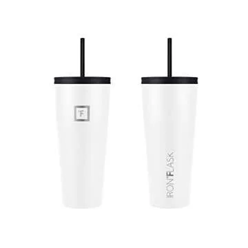 IRON °FLASK Classic Tumbler 2.0-2 Lids (Straw/Flip), Vacuum Insulated Stainless Steel Water Bottle, Double Walled, Drinking cup, Thermo Travel Mug - Winter White, 32 Oz