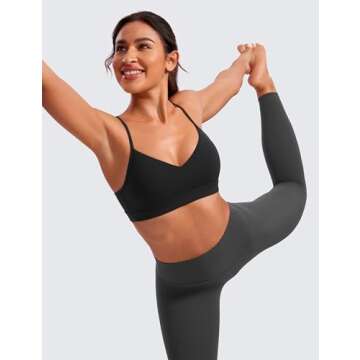 CRZ YOGA Butterluxe V-Neck Sports Bras for Women - Adjustable Thin Straps Padded Yoga Top Basic Wireless Camisole Black Medium