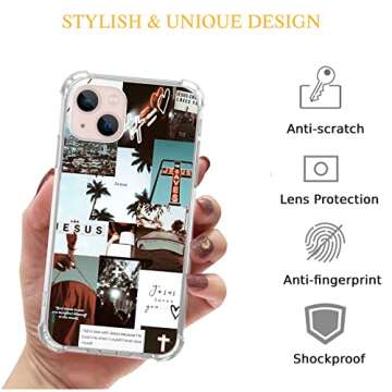 Lemifelgby Christian Aesthetic Case Compatible with iPhone 14 Plus, Jesus Cross Collage Phone Case f...