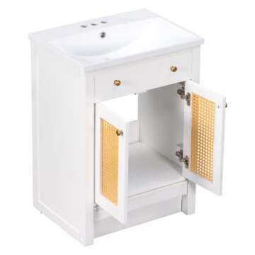 24" Bathroom Vanity with Single Sink，White Combo Cabinet Undermount Sink，Bathroom Storage Cabinet，Solid Wood Frame，Pull-Out footrest