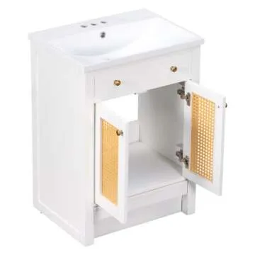 24" Bathroom Vanity with Single Sink，White Combo Cabinet Undermount Sink，Bathroom Storage Cabinet，Solid Wood Frame，Pull-Out footrest