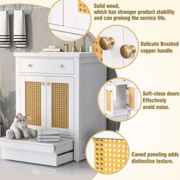 24" Bathroom Vanity with Single Sink，White Combo Cabinet Undermount Sink，Bathroom Storage Cabinet，Solid Wood Frame，Pull-Out footrest