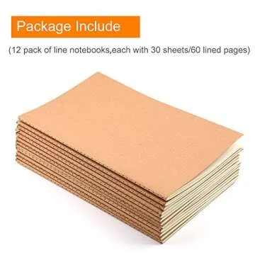 12 Pack Notebook Journals for Travelers Kraft Brown Cover Notepad, A5 Size Paper (8.25" x 5.5"), 30 Sheets/60 Lined Pages by Zealor