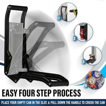 Can Crushers for Recycling - 16 oz Heavy Duty Aluminum Can Crusher Wall Mounted - Soda and Beer Can Smasher for Recycling with Bottle Opener - For 12 and 16 oz Cans - Easy to Install - RamPro