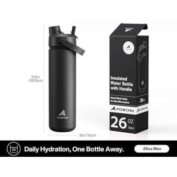 POWCAN 26 oz Insulated Water Bottle with 2-in-1 Straw and Spout Lid, Keep Cold 24H, Leak-Proof, Fits in Car Cup Holder, Stainless Steel Water Bottle for Sports, Travel, and School (Dark Knight)