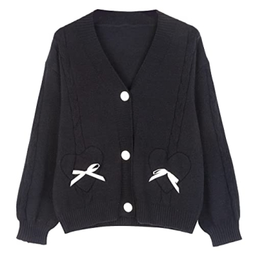Charming Kawaii Sweater Cardigan with Cute Bowknot and Heart Design