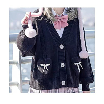 Kawaii Sweater Cardigan with Cute Bowknot and Heart Design