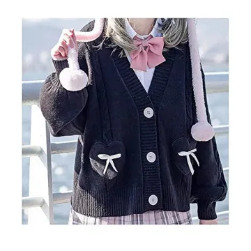 Kawaii Sweater Cardigan with Cute Bowknot and Heart Design