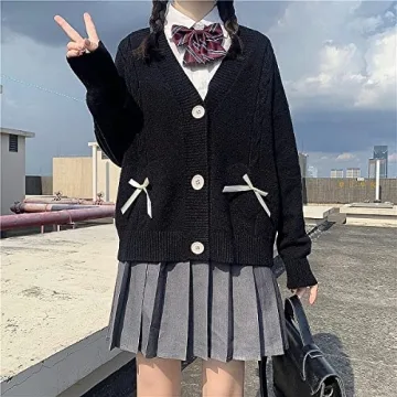 Kawaii Sweater Cardigan with Cute Bowknot and Heart Design