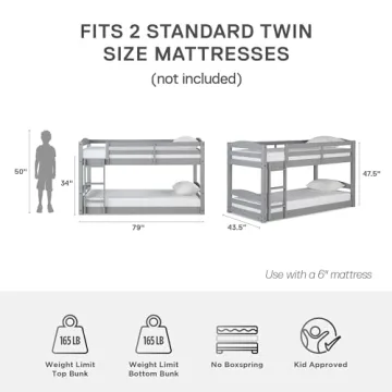 Space Saving Low Bunk Bed for Kids - DHP Phoenix