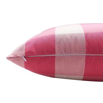 NAVIBULE 18 x 18In Farmhouse Outdoor Decorative Square Throw Pillow Covers Pink and White Buffalo Check Plaid Cushion Cases Pack of 2