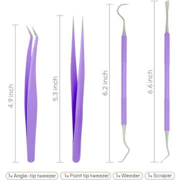 Premium Vinyl Weeding Tool Kit - Precision Stainless Steel Weeder - Hook and Pick with Fine Tweezers Crafting Set for Cricut Vinyl - by iVyne (Purple)