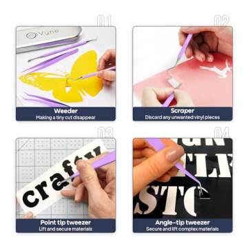 Premium Vinyl Weeding Tool Kit - Precision Stainless Steel Weeder - Hook and Pick with Fine Tweezers Crafting Set for Cricut Vinyl - by iVyne (Purple)