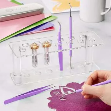 Premium Vinyl Weeding Tool Kit - Precision Stainless Steel Weeder - Hook and Pick with Fine Tweezers Crafting Set for Cricut Vinyl - by iVyne (Purple)