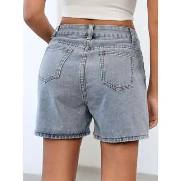 SweatyRocks Women's High Waist Straight Leg Denim Shorts Solid Jean Shorts Summer Hot Pants with Pockets Light Wash M
