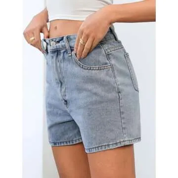 SweatyRocks Women's High Waist Straight Leg Denim Shorts Solid Jean Shorts Summer Hot Pants with Pockets Light Wash M