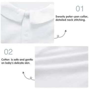 pureborn Baby Boy Girl Long Sleeve Cotton Bodysuit Spring Fall Peter Pan Collar Romper Solid White 18-24 Months