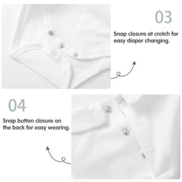 pureborn Baby Boy Girl Long Sleeve Cotton Bodysuit Spring Fall Peter Pan Collar Romper Solid White 18-24 Months