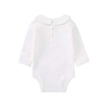 pureborn Baby Boy Girl Long Sleeve Cotton Bodysuit Spring Fall Peter Pan Collar Romper Solid White 18-24 Months