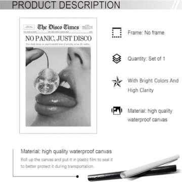 Generic No Panic Just Disco Poster Black And White Newspaper Wall Art Trendy Cherry Disco Ball Headl...