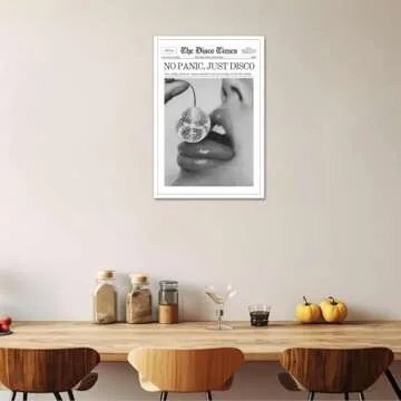 Generic No Panic Just Disco Poster Black And White Newspaper Wall Art Trendy Cherry Disco Ball Headline Prints Painting For Home Bar Cart Dorm Wall Decor 12x16in Unframed