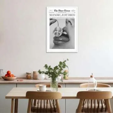 Generic No Panic Just Disco Poster Black And White Newspaper Wall Art Trendy Cherry Disco Ball Headline Prints Painting For Home Bar Cart Dorm Wall Decor 12x16in Unframed