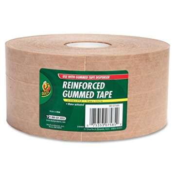 Duck Fiberglass Reinforced Gummed Kraft Paper Tape, Water Activated, 2.75 Inches x 375 Feet (964913)