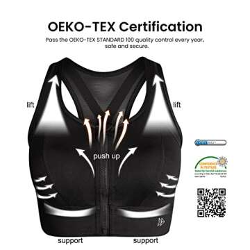 Yvette High Impact Zip Front Sports Bra Mesh Racerback Workout High Support Sports Bras for Women Large Breasts, Black