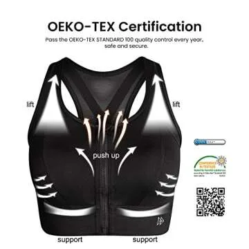 Yvette High Impact Zip Front Sports Bra Mesh Racerback Workout High Support Sports Bras for Women Large Breasts, Black