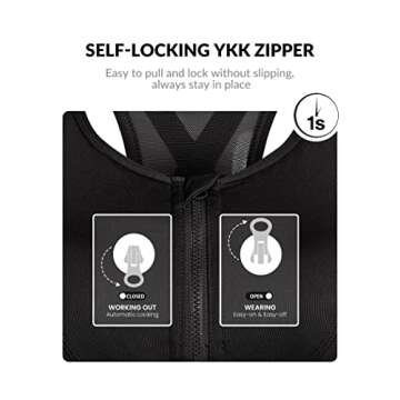 Yvette High Impact Zip Front Sports Bra Mesh Racerback Workout High Support Sports Bras for Women Large Breasts, Black