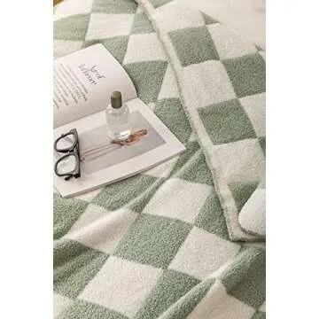 Ultra-Soft Buffalo Checkerboard Grid Fluffy Microfiber Knitted Throw Blanket Super Cozy Lightweight Checkered Bed Blanket for Sofa Couch Bed Matcha 51"X63"
