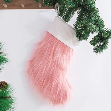 Pink Cozy Faux Fur Christmas Stocking - Large 20" Festive Decor