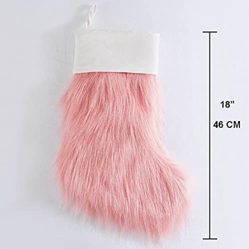 Pink Faux Fur Christmas Stocking Large Festive Holiday Decor