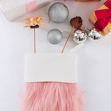 Pink Faux Fur Christmas Stocking Large Festive Holiday Decor