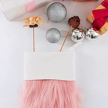 Pink Faux Fur Christmas Stocking Large Festive Holiday Decor