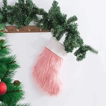 Pink Faux Fur Christmas Stocking Large Festive Holiday Decor