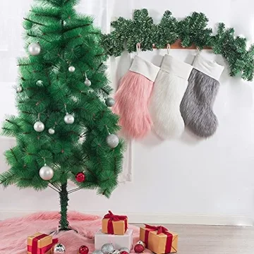 Pink Faux Fur Christmas Stocking Large Festive Holiday Decor