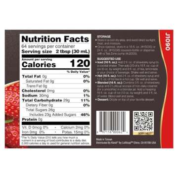 Tea Zone J1090 64 oz Strawberry Syrup for Tea, Sweets, Ice Cream, Cocktails Blending