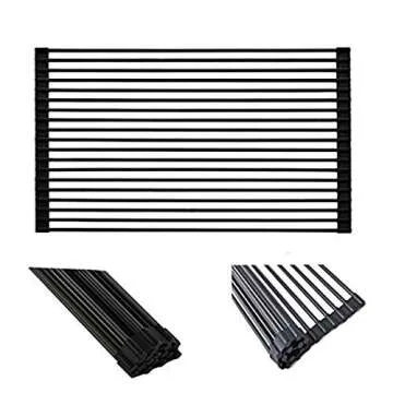 Ahyuan Large Roll up Dish Drying Rack Foldable Dish Rack Over Sink Dish Drainer Roll-up Sink Drying Rack Full Silicone Coated Stainless Still Dish Drying Rack (Matte Black, 20.5''X13.13'')