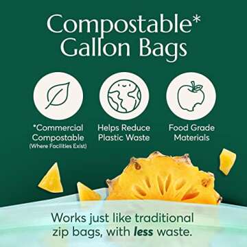 Cleanomic Compostable* Gallon Size Food Storage Bags (25 Eco Zip) Freezer and Leak Proof, Also Avail...