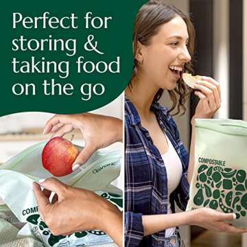 Cleanomic Compostable* Gallon Size Food Storage Bags (25 Eco Zip) Freezer and Leak Proof, Also Available Quart, Snack and Sandwich Bags