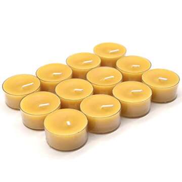 Natural Yellow Beeswax Tealight Candles - 12pcs - Organic Candle Natural Scent Smokeless Clean Burni...